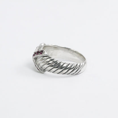 rhodolite garnet ring 925 sterling silver decorated with cable shank style