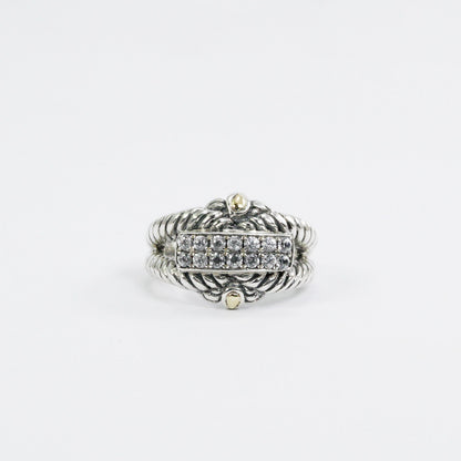 cable ring 925 sterling silver decorated with genuine white zircon and 18K yellow gold