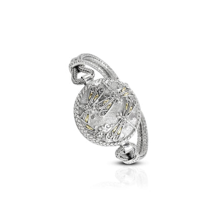 dragonfly bracelet 925 sterling silver decorated with dragonfly ornament 18K yellow gold and woven snake chain antique finish
