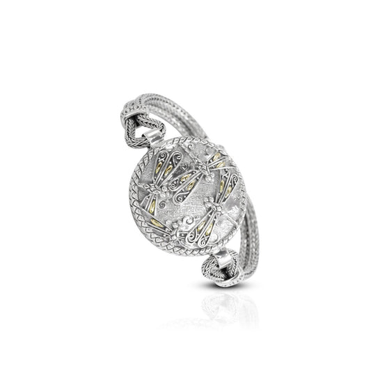 dragonfly bracelet 925 sterling silver decorated with dragonfly ornament 18K yellow gold and woven snake chain antique finish