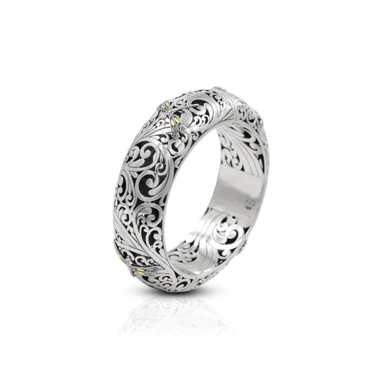 dragonfly bangle 925 sterling silver limited item decorated with open work filigree and 18K yellow gold wings accent