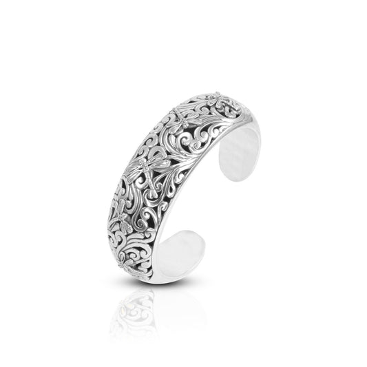 dragonfly cuff bangle 925 sterling silver decorated with beautiful open work filigree in antique finishing