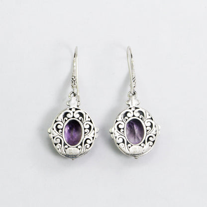 genuine amethyst earrings 925 sterling silver and 18K yellow gold decorated with cable rope edge