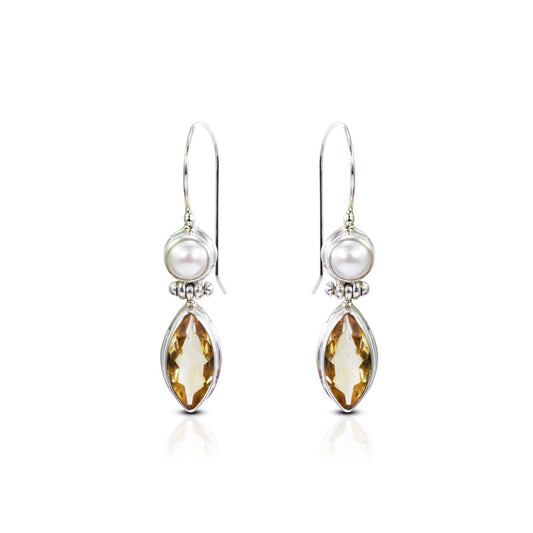 citrine earrings 925 sterling silver dangle with genuine freshwater pearl