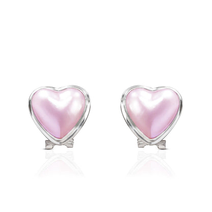 Heart - Shape Pink Mabe Pearl stud Earring set in Handmade 925 Sterling Silver with Omega Closure