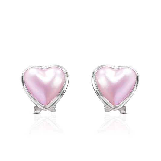 Heart - Shape Pink Mabe Pearl stud Earring set in Handmade 925 Sterling Silver with Omega Closure