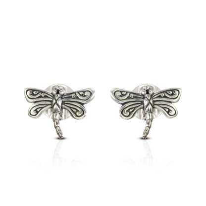 cute dragonfly earrings stud 925 sterling silver decorated with swirl filigree ornament