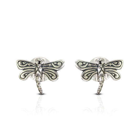 cute dragonfly earrings stud 925 sterling silver decorated with swirl filigree ornament