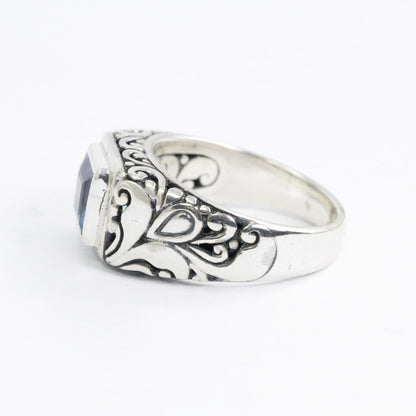 Blue topaz ring 925 sterling with filigree design