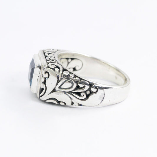 Blue topaz ring 925 sterling with filigree design