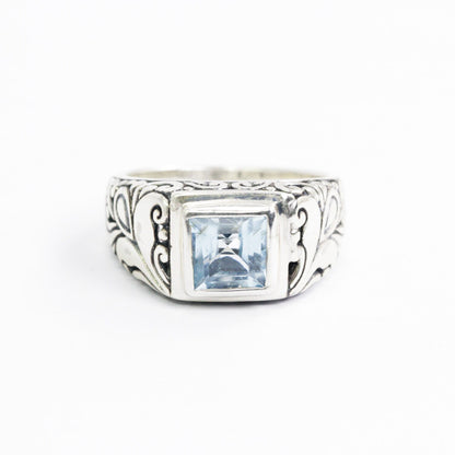 Blue topaz ring 925 sterling with filigree design
