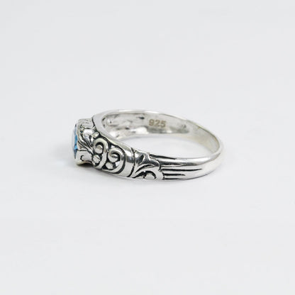 blue topaz ring 925 sterling silver decorated with filigree ornament