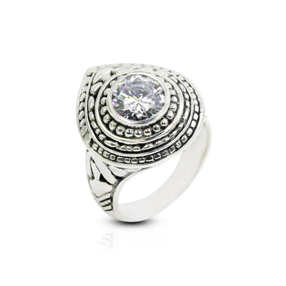 Filigree ring 925 sterling silver with genuine white zirconia, doom style ring, pear shape ring