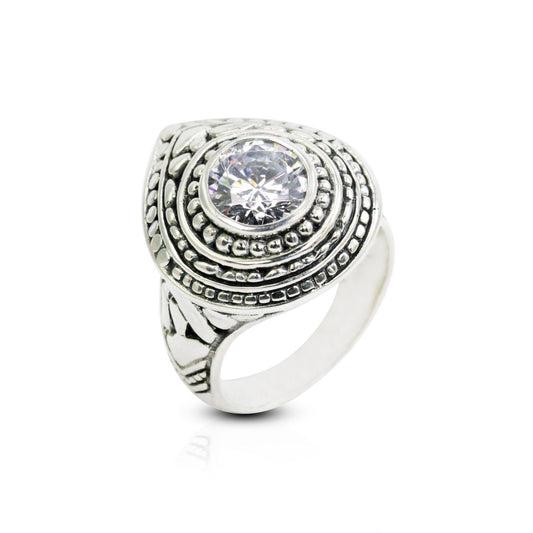 Filigree ring 925 sterling silver with genuine white zirconia, doom style ring, pear shape ring