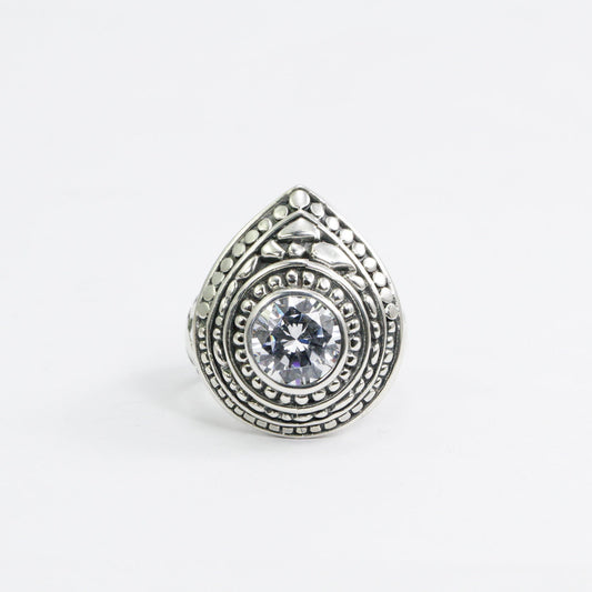 Filigree ring 925 sterling silver with genuine white zirconia, doom style ring, pear shape ring