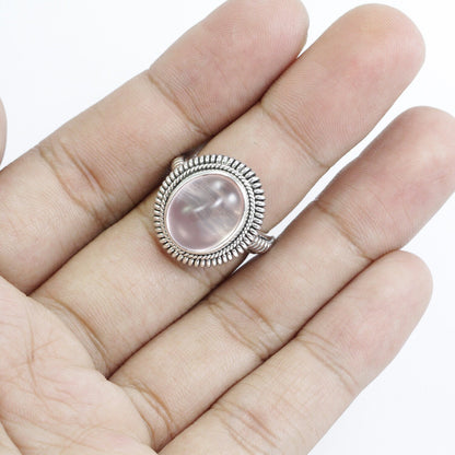 rose quartz ring 925 sterling silver with cable style ornament