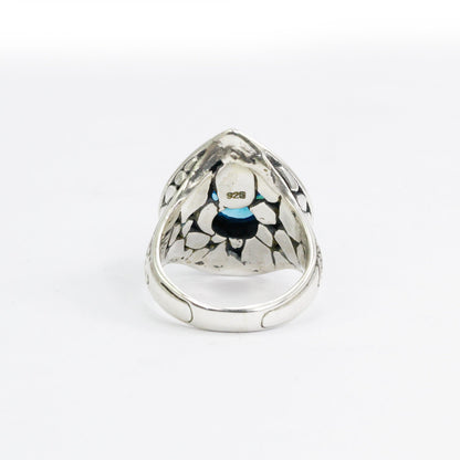 blue stone ring 925 sterling silver with doom pear shape filigree ornament