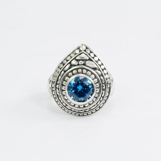 blue stone ring 925 sterling silver with doom pear shape filigree ornament