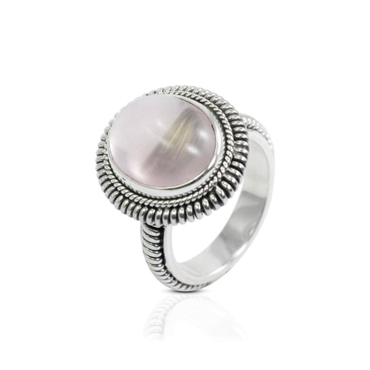 rose quartz ring 925 sterling silver with cable style ornament
