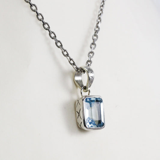 blue topaz pendant necklace 925 sterling silver, December birthstone pendant