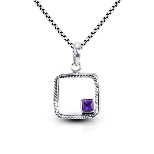 amethyst pendant necklace 925 sterling silver square rope style