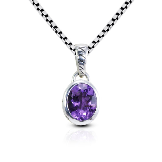 amethyst pendant necklace 925 sterling silver Oval shape bezel set