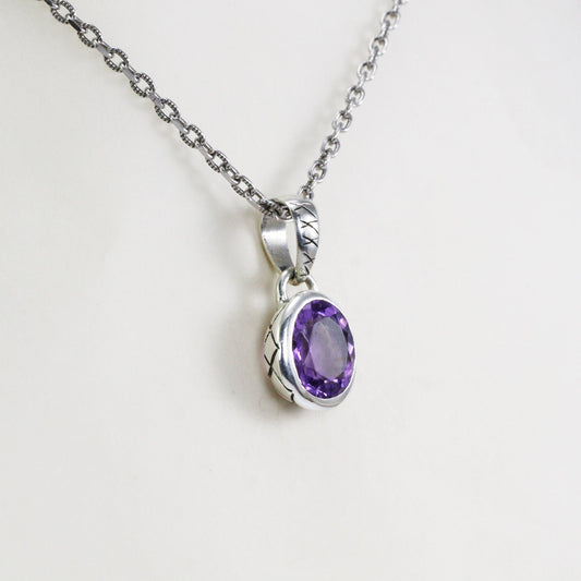 amethyst pendant necklace 925 sterling silver Oval shape bezel set