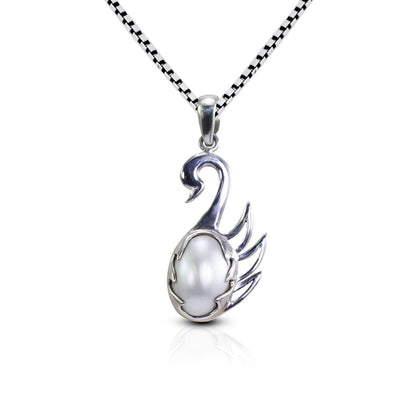 goose pendant necklace 925 sterling silver with genuine oval mabe pearl
