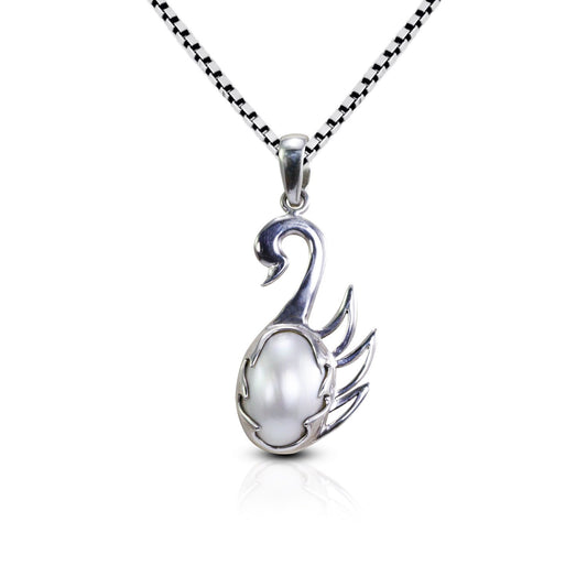 goose pendant necklace 925 sterling silver with genuine oval mabe pearl