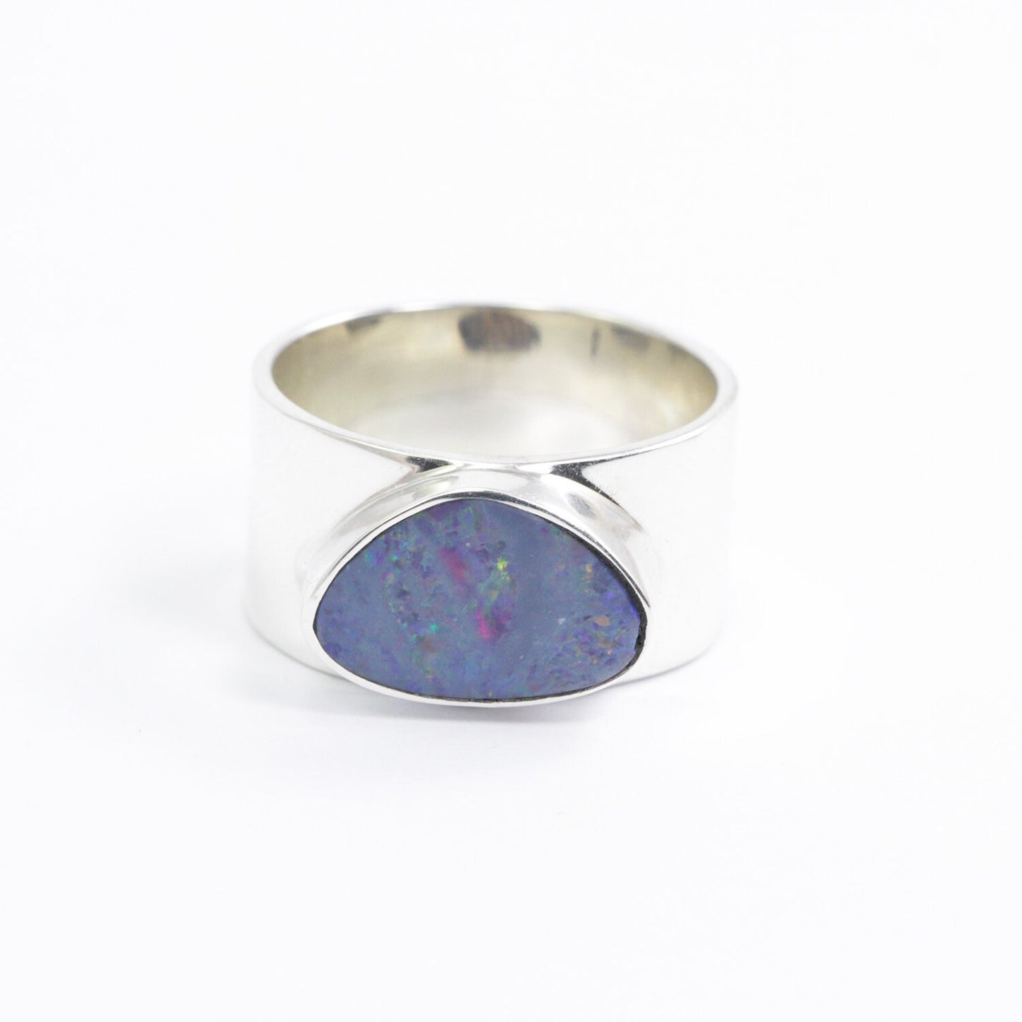 Autralian opal free shape stone set in handmade 925 sterling silver bezel
