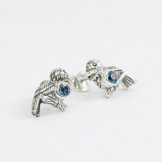 bird earrings stud 925 sterling silver with genuine blue topaz