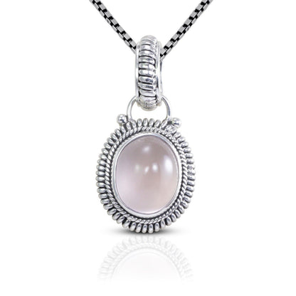 Rose Quartz Pendant set in 925 Sterling Silver Decorated with Rope Cable