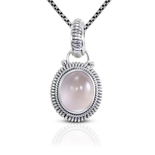 Rose Quartz Pendant set in 925 Sterling Silver Decorated with Rope Cable
