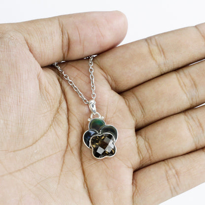 Smoky quartz pendant 925 sterling silver leaf shape with black shell