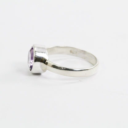 Round Amethyst solitaire ring for women 8 mm round handmade bezel set in 925 sterling silver