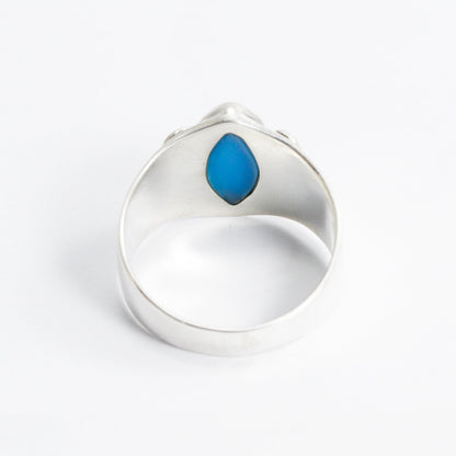 Blue opal ring 925 sterling silver with wide band and swirl filigree