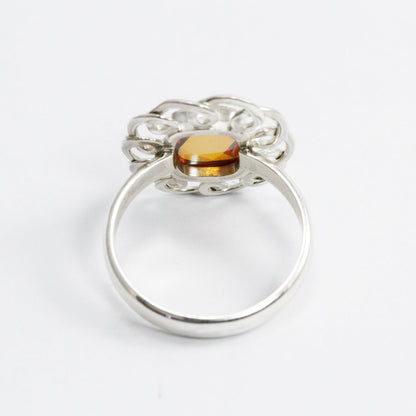 flower ring 925 sterling silver decorated with golden mystique topaz