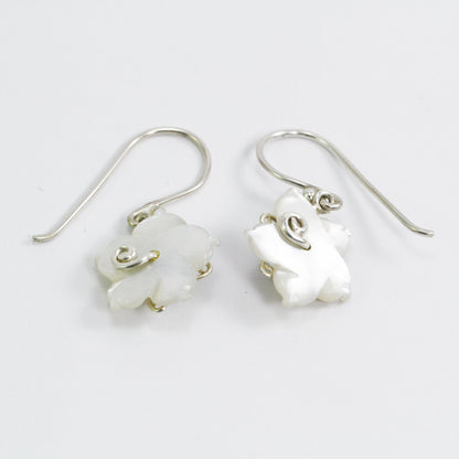 flower earrings 925 sterling silver with genuine amethyst and natural white shell