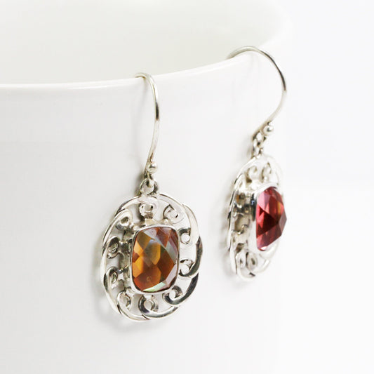 earrings with mystique topaz set in 925 sterling silver with filigree