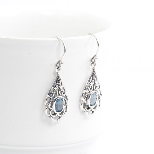 Celtic Earrings with Blue Topaz Stone in 925 Sterling Silver
