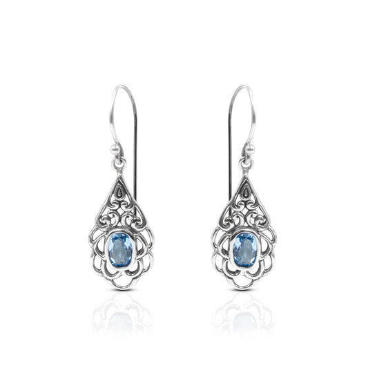 Celtic Earrings with Blue Topaz Stone in 925 Sterling Silver