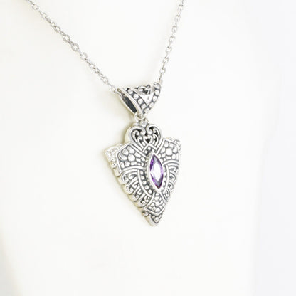 amethyst zirconia pendant necklace 925 sterling silver decorated with delicate filigree ornament