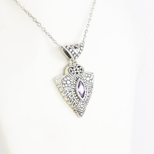amethyst zirconia pendant necklace 925 sterling silver decorated with delicate filigree ornament