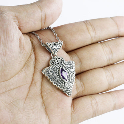 amethyst zirconia pendant necklace 925 sterling silver decorated with delicate filigree ornament