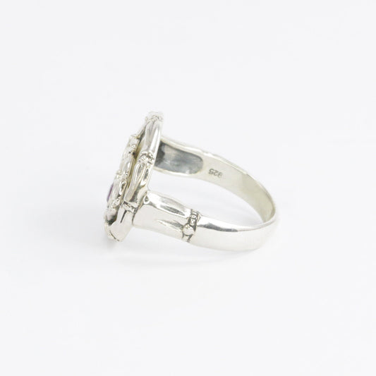 Amethyst ring 925 sterling silver with bamboo ornament and genuine white shell