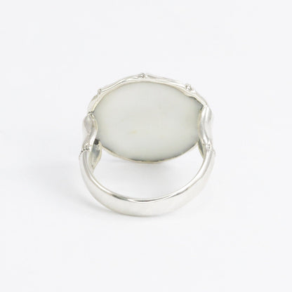Amethyst ring 925 sterling silver with bamboo ornament and genuine white shell