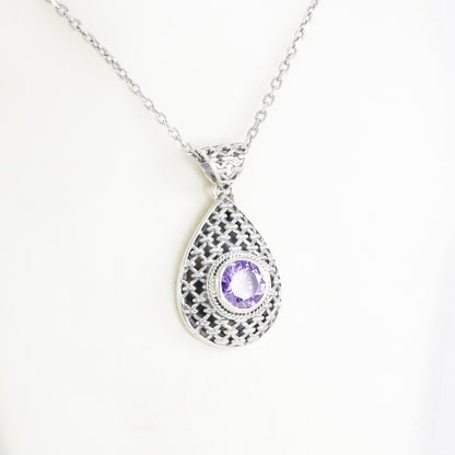 amethyst pendant zirconia 925 sterling silver decorated with rope webbing ornament
