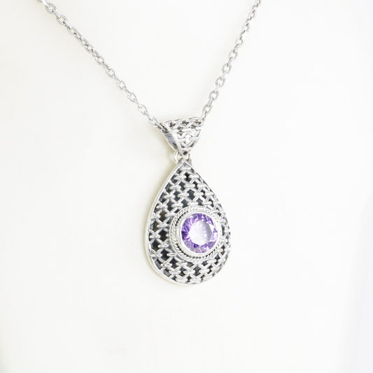 amethyst pendant zirconia 925 sterling silver decorated with rope webbing ornament