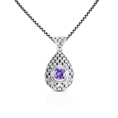 amethyst pendant zirconia 925 sterling silver decorated with rope webbing ornament