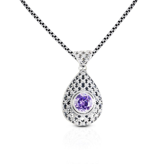 amethyst pendant zirconia 925 sterling silver decorated with rope webbing ornament